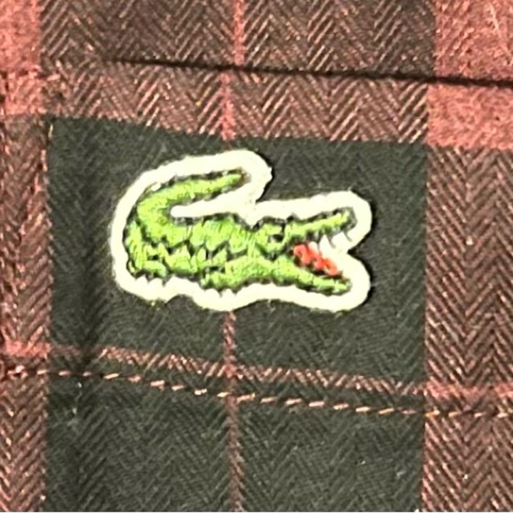 Lacoste Men's Maroon and Black Plaid Button Shirt Size Large - Picture 4 of 12